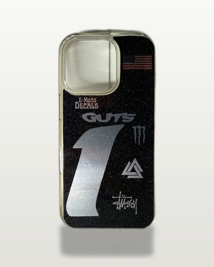 E-Moto Decals custom iPhone case, studio product photo