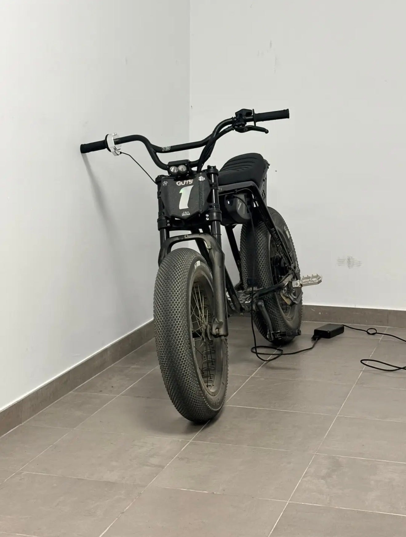 Super 73 e-bike with GUTS number plate and E-Moto Decals graphics