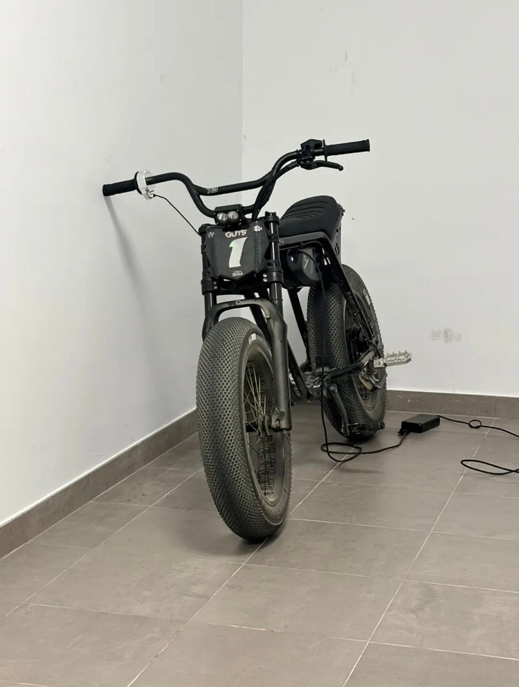 Super 73 e-bike with GUTS number plate and E-Moto Decals graphics