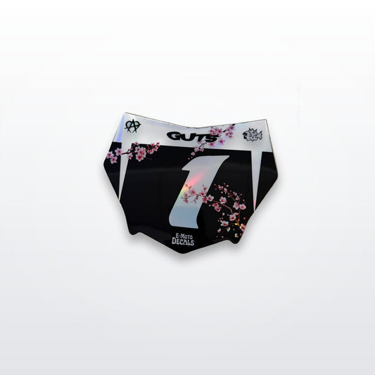 Custom cherry blossom holographic number plate decal for ODI and Motocutz plates