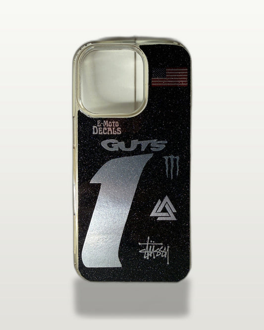 E-Moto Decals custom iPhone case decal, studio product photo, front view