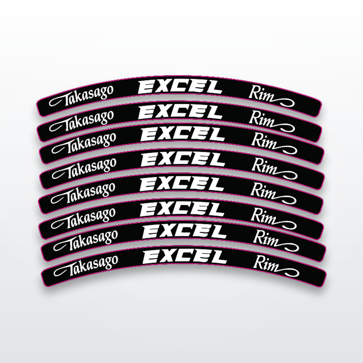 Excel Takasago rim decals, 8 pack wheel stripe set on white studio background