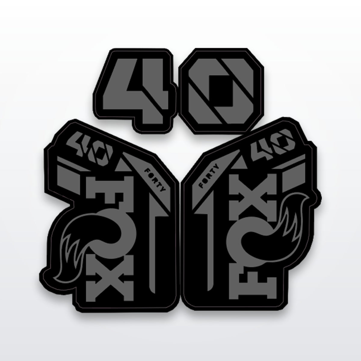 Fox 40 fork decal set, cut-to-fit vinyl graphics on white studio background