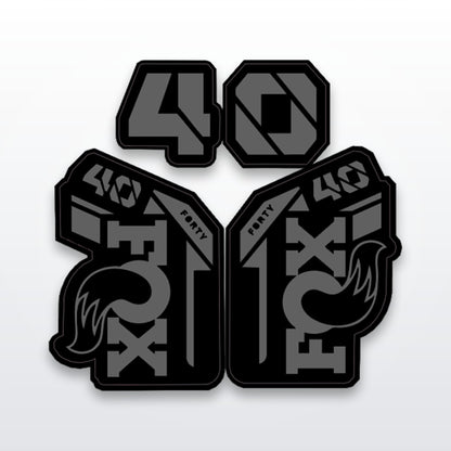 Fox 40 fork decal set, cut-to-fit vinyl graphics on white studio background