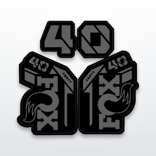 Fox 40 fork decal set, cut-to-fit vinyl graphics on white studio background