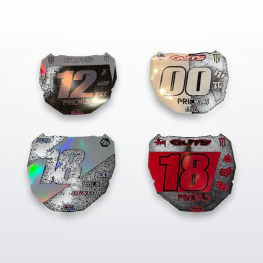 ODI bundle, number plate decal plus 6 mini decals on white studio background